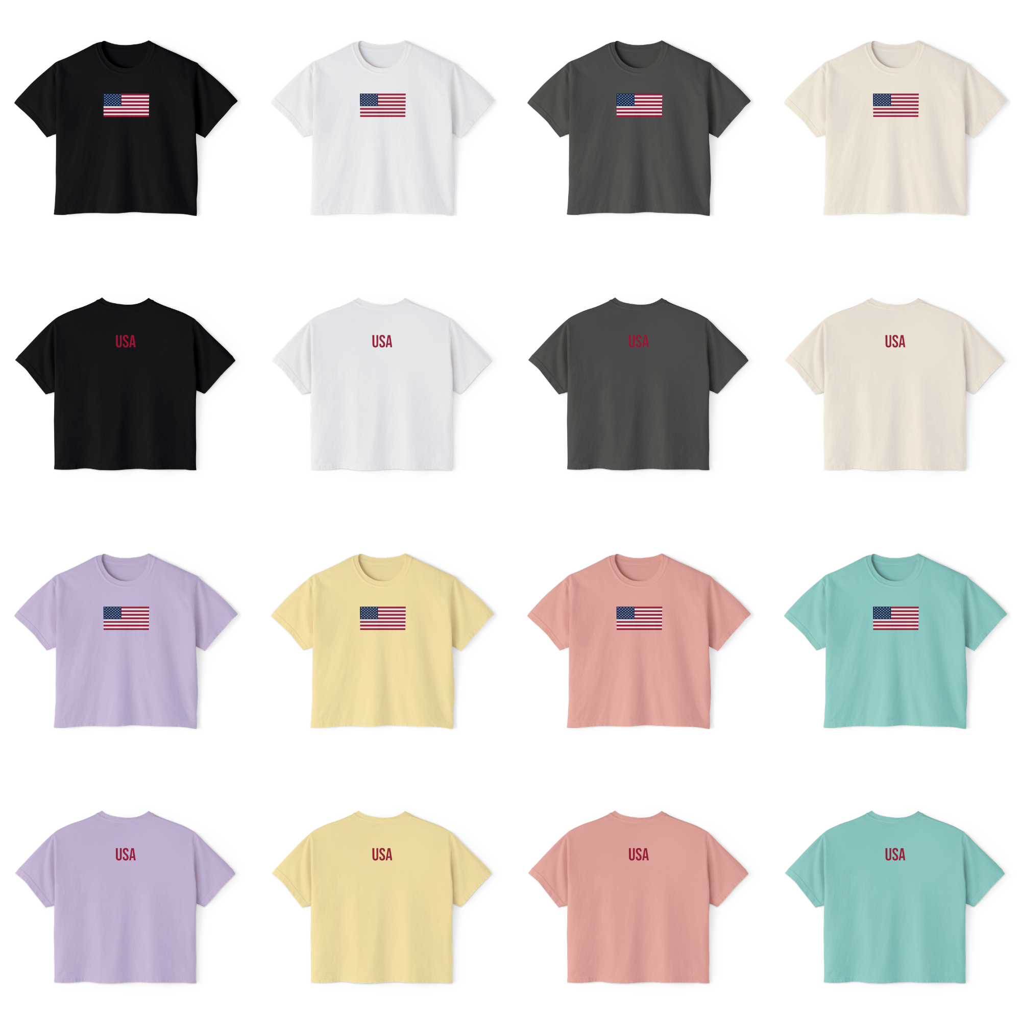 American Flag Crop T-Shirt for Women | USA Back Print Boxy Tee