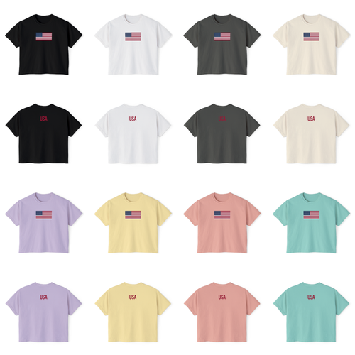 American Flag Crop T-Shirt for Women | USA Back Print Boxy Tee