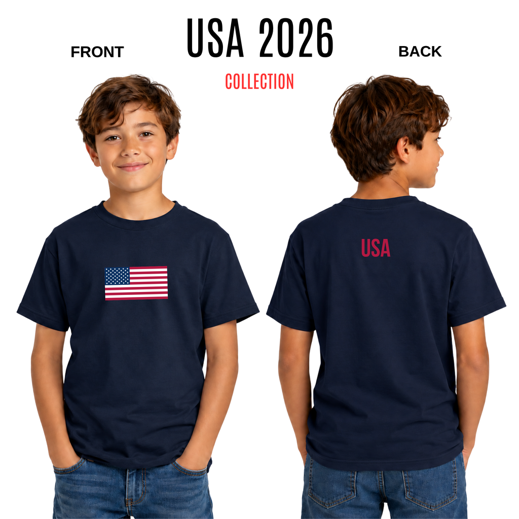 American Flag Youth Tee | USA Back Print Shirt for Boys & Girls