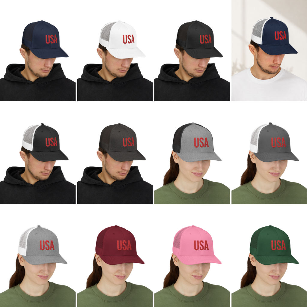 USA Embroidered Trucker Hat | Patriotic Snapback Cap for Fourth of July