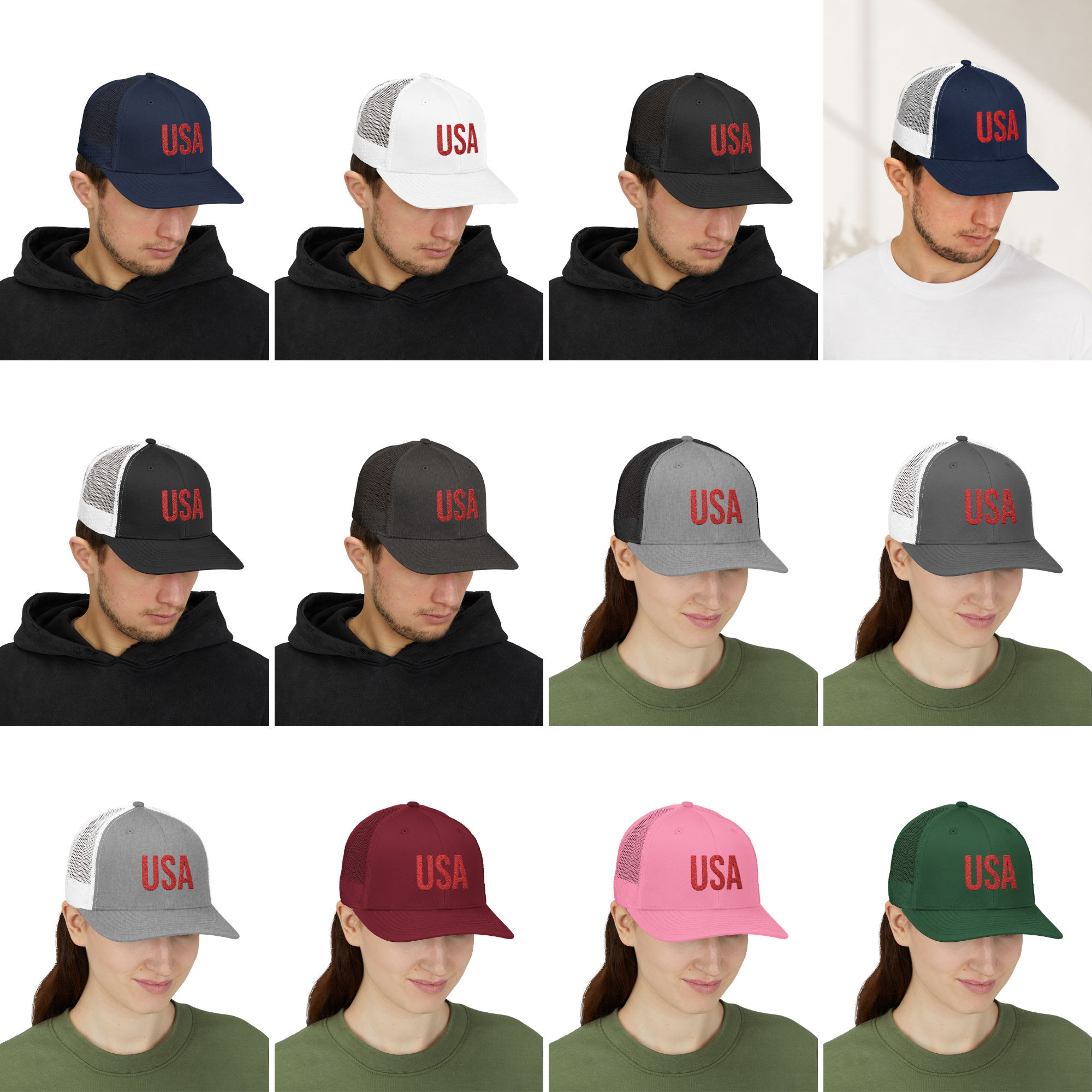 USA Embroidered Trucker Hat | Patriotic Snapback Cap for Fourth of July