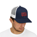 USA Embroidered Trucker Hat | Patriotic Snapback Cap for Fourth of July