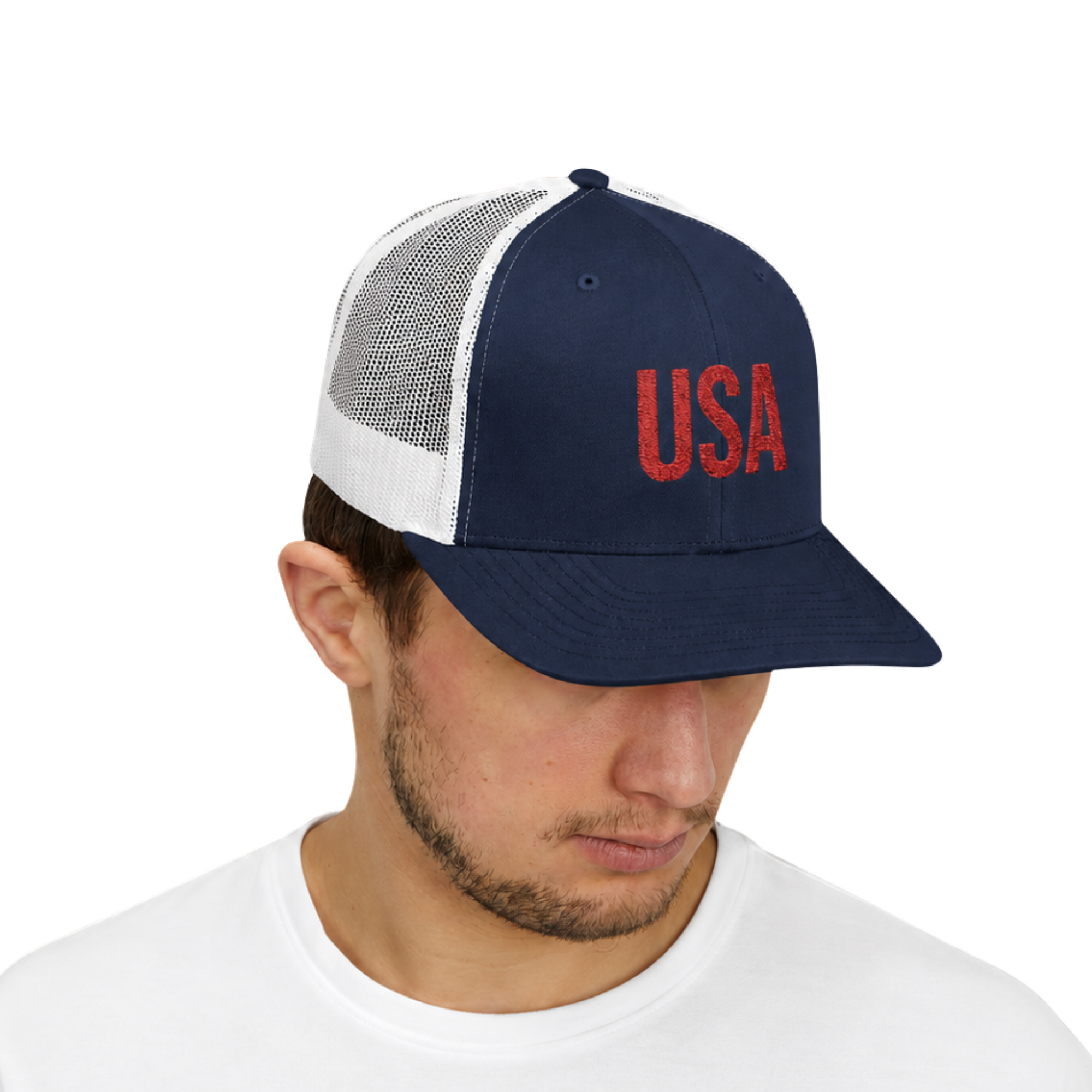 USA Embroidered Trucker Hat | Patriotic Snapback Cap for Fourth of July