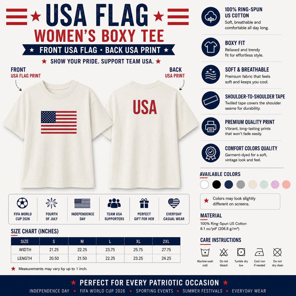 American Flag Crop T-Shirt for Women | USA Back Print Boxy Tee