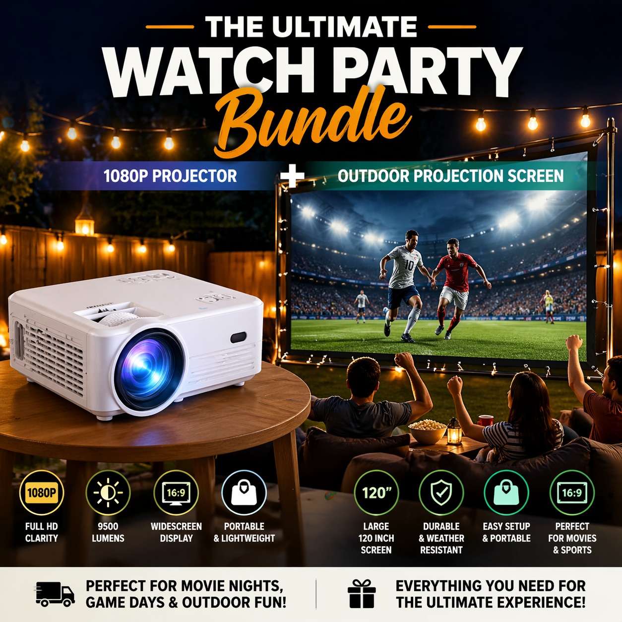 Outdoor Projector & Screen Bundle | Home Cinema Set