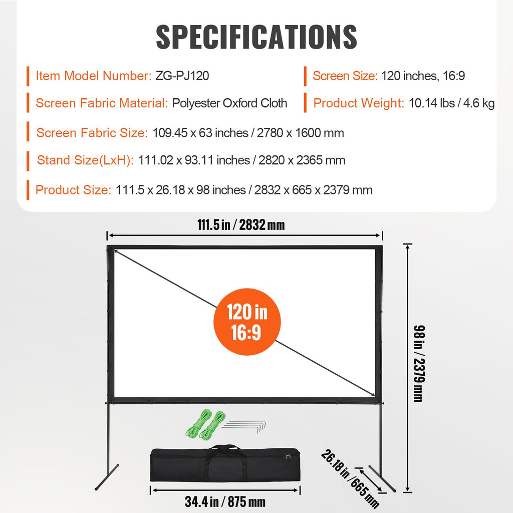 Outdoor Projector Screen 120” – Ideal for World Cup 2026 & Backyard Movie Nights