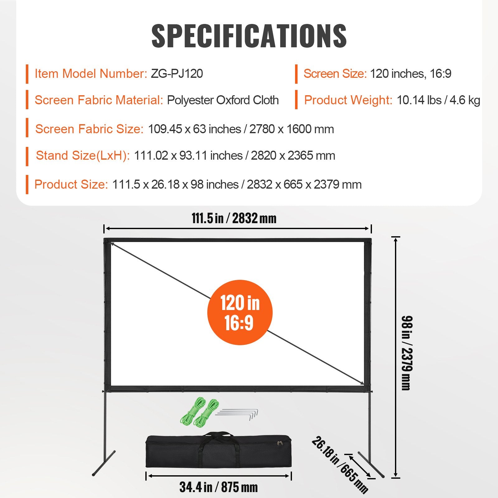 Outdoor Projector Screen 120” – Ideal for World Cup 2026 & Backyard Movie Nights